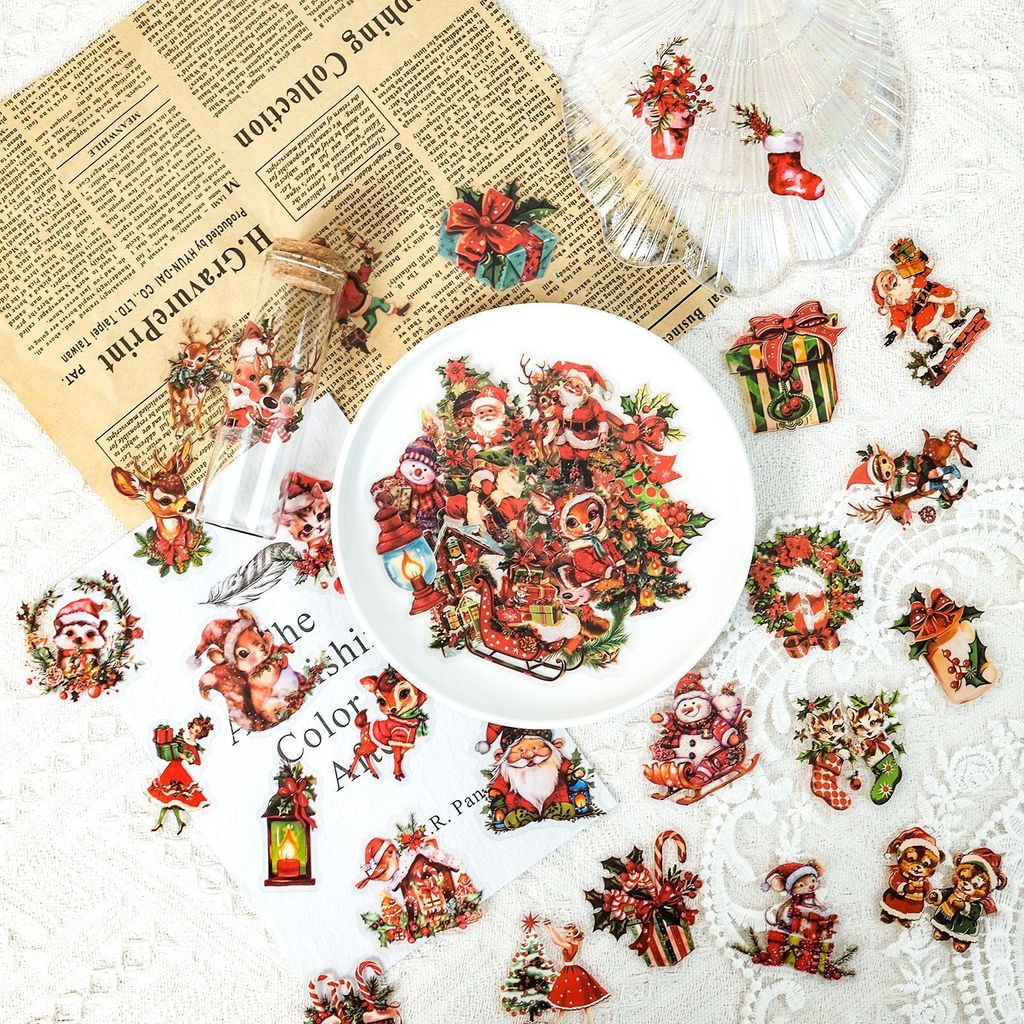Christmas Craft Embellishment - 50개 산타클로스 선물 PET 스티커, 크리스마스