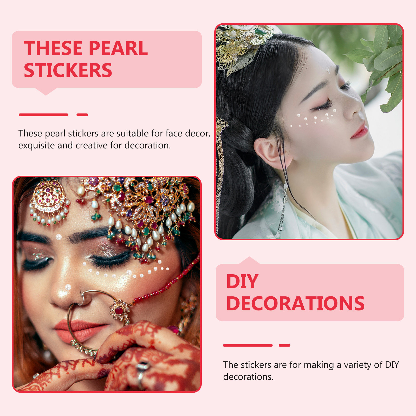 Embellish Craft - 5개입 진주 모양 페이스 스티커, 접착식,